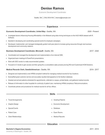Economic Development Coordinator Resume