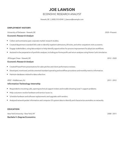 Economic Research Analyst Resume