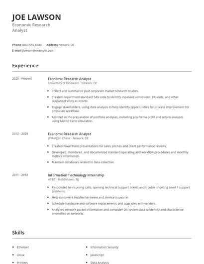 Economic Research Analyst Resume