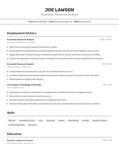 Economic Research Analyst Resume