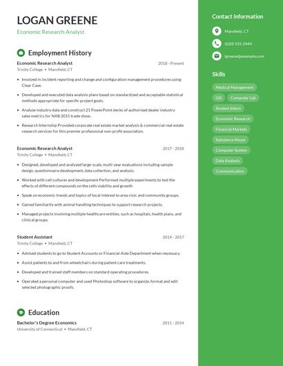 Economic Research Analyst Resume