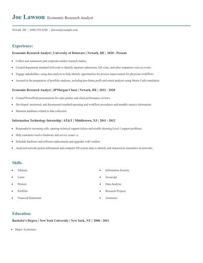 Economic Research Analyst Resume