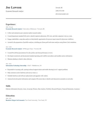 Economic Research Analyst Resume