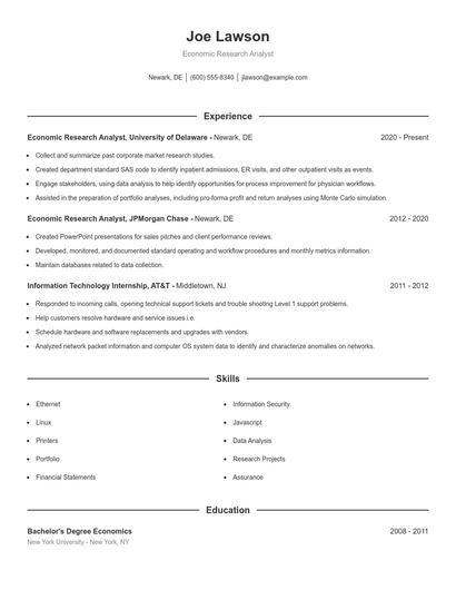 Economic Research Analyst Resume