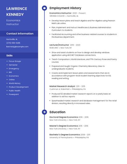 Economics Instructor Resume