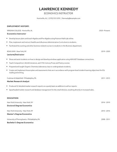 Economics Instructor Resume