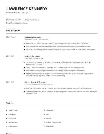 Economics Instructor Resume