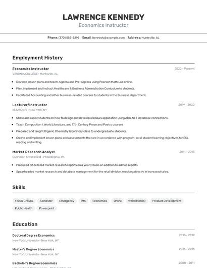 Economics Instructor Resume