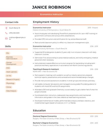 Economics Instructor Resume