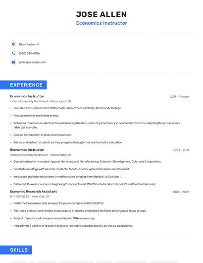 Economics Instructor Resume