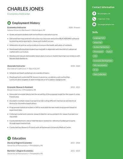 Economics Instructor Resume