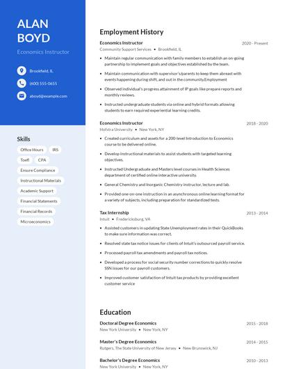 Economics Instructor Resume