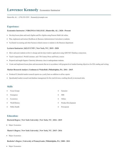 Economics Instructor Resume