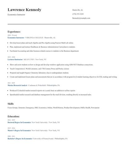 Economics Instructor Resume