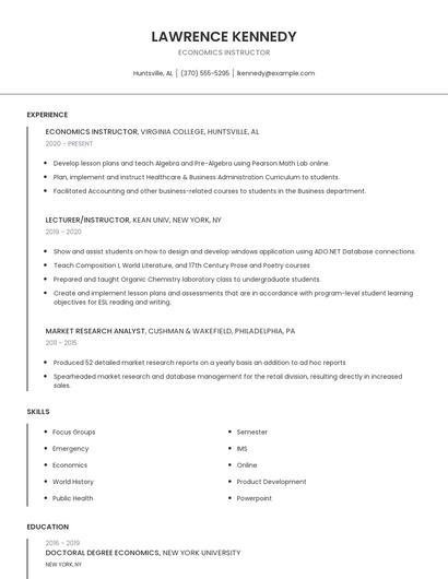 Economics Instructor Resume