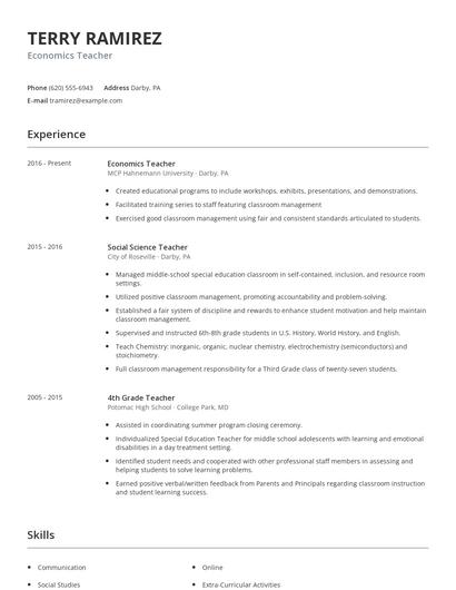 Economics Teacher Resume