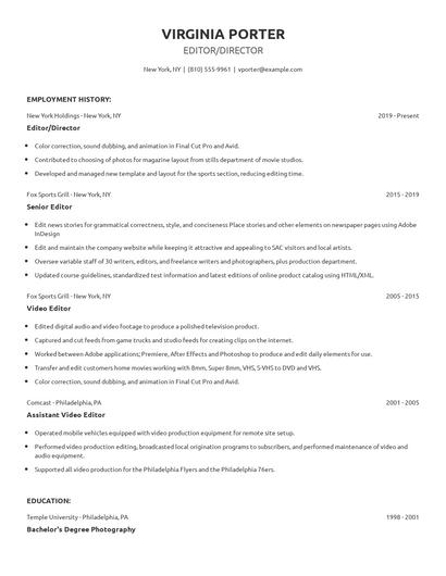 Editor/Director Resume