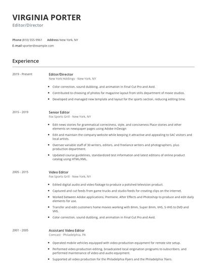 Editor/Director Resume