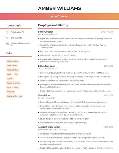 Editor/Director Resume