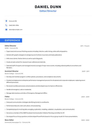 Editor/Director Resume