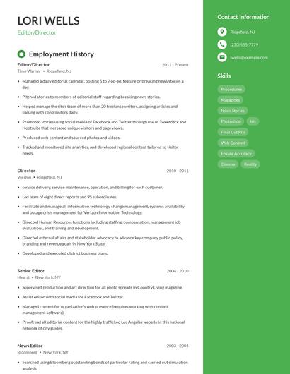 Editor/Director Resume