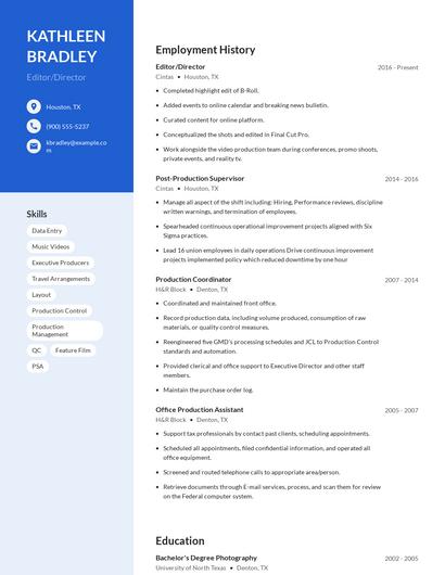 Editor/Director Resume