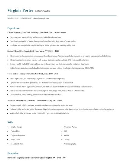 Editor/Director Resume