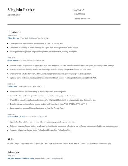 Editor/Director Resume