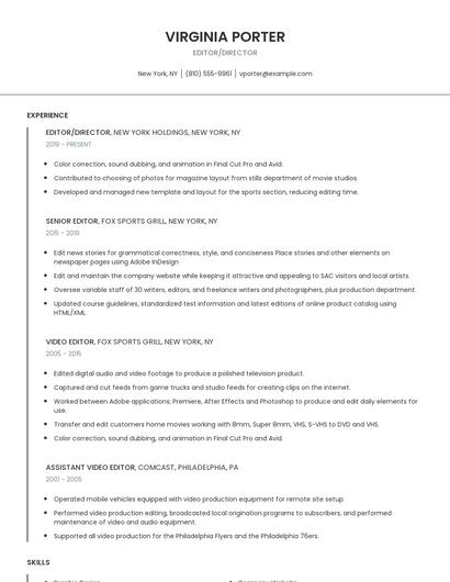 Editor/Director Resume