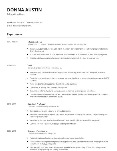 Education Dean Resume