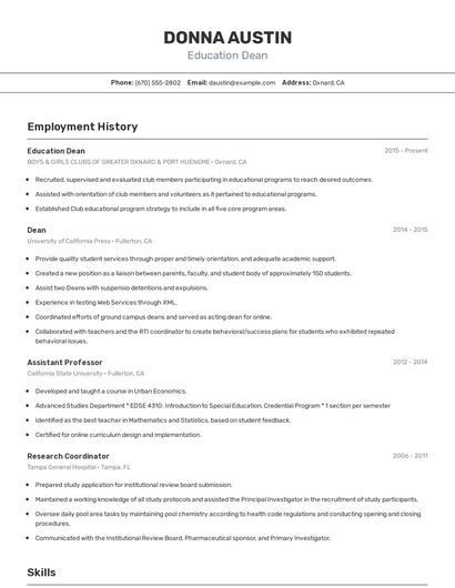 Education Dean Resume