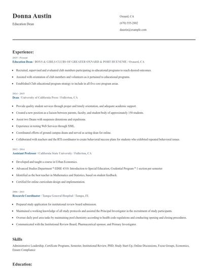 Education Dean Resume