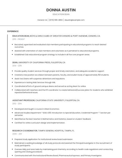 Education Dean Resume