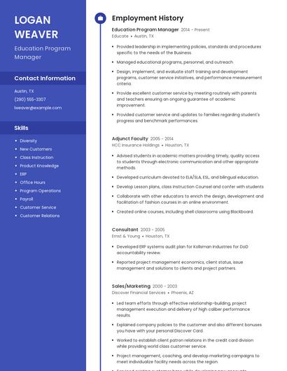 Education Program Manager Resume