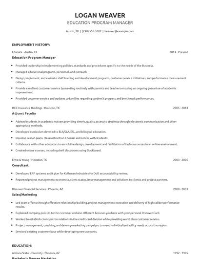 Education Program Manager Resume