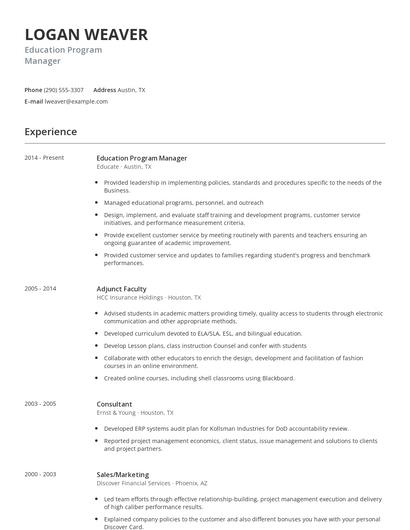 Education Program Manager Resume