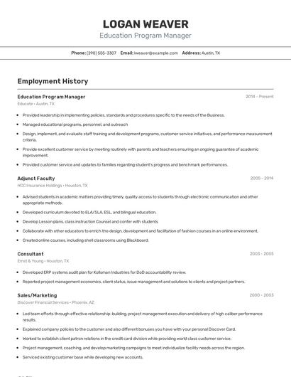 Education Program Manager Resume