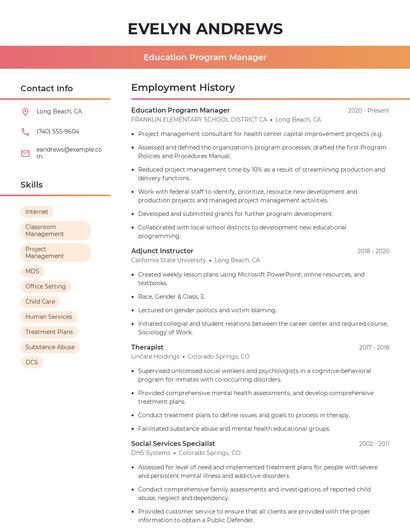 Education Program Manager Resume
