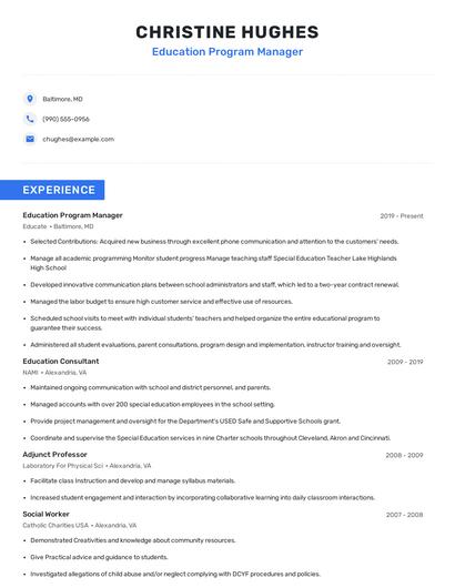 Education Program Manager Resume