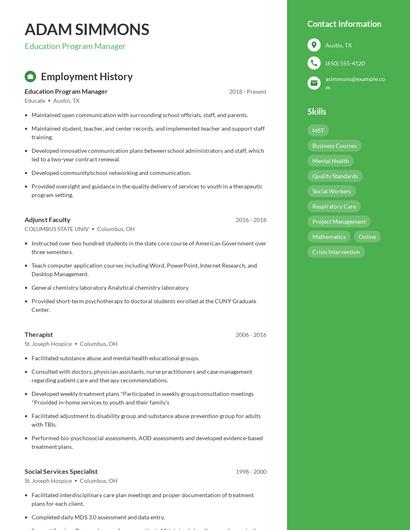 Education Program Manager Resume