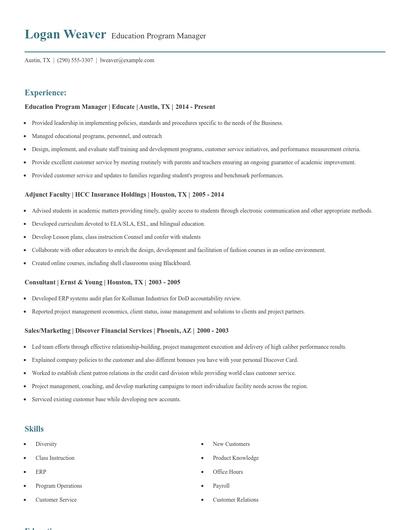 Education Program Manager Resume