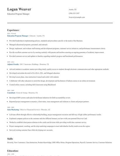 Education Program Manager Resume