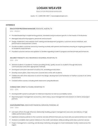 Education Program Manager Resume