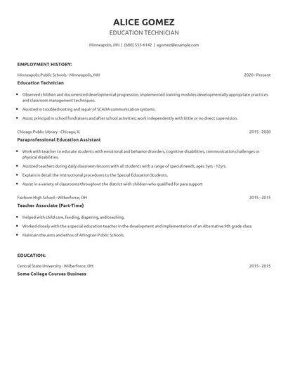 Education Technician Resume