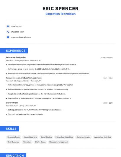 Education Technician Resume