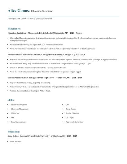 Education Technician Resume