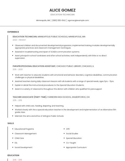 Education Technician Resume
