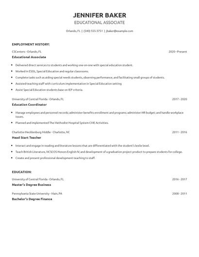 Educational Associate Resume
