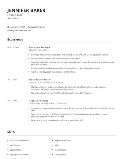 Educational Associate Resume