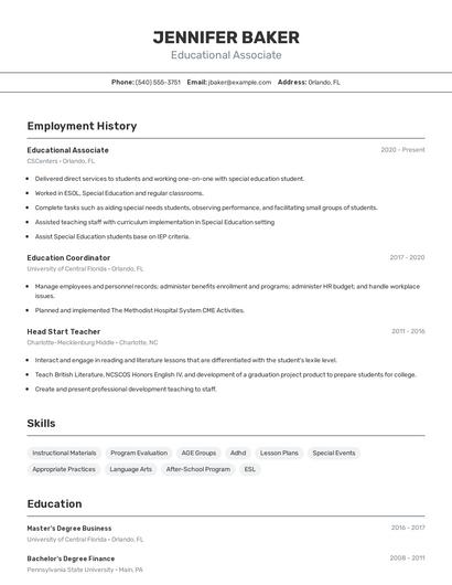 Educational Associate Resume